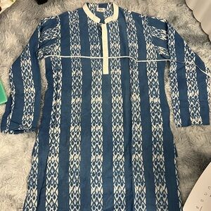 Blue and White Men's Kurta Size XL